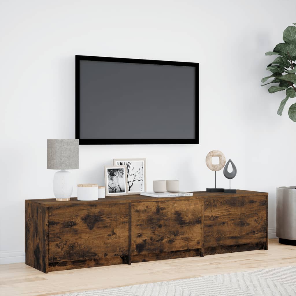 Tv-meubel met LED 165x34x40 cm bewerkt hout gerookt eikenkleur