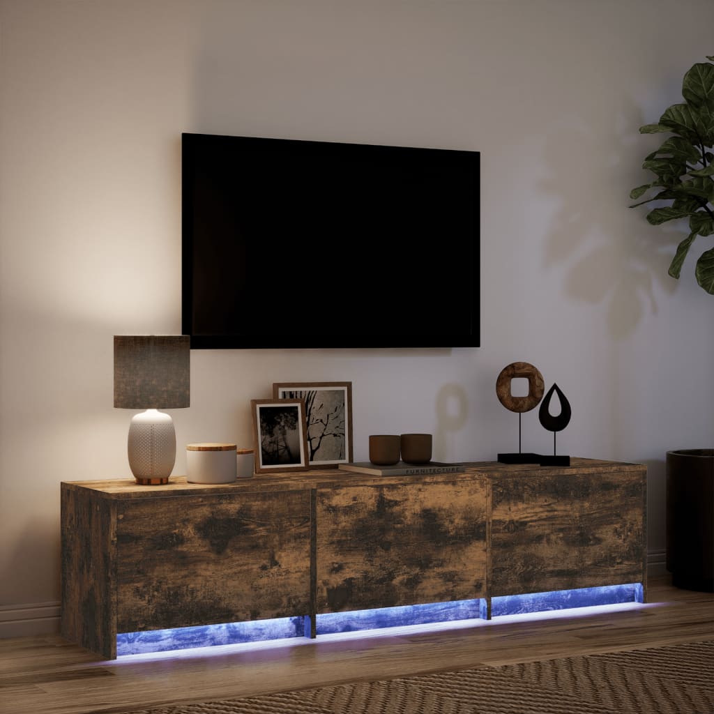 Tv-meubel met LED 165x34x40 cm bewerkt hout gerookt eikenkleur