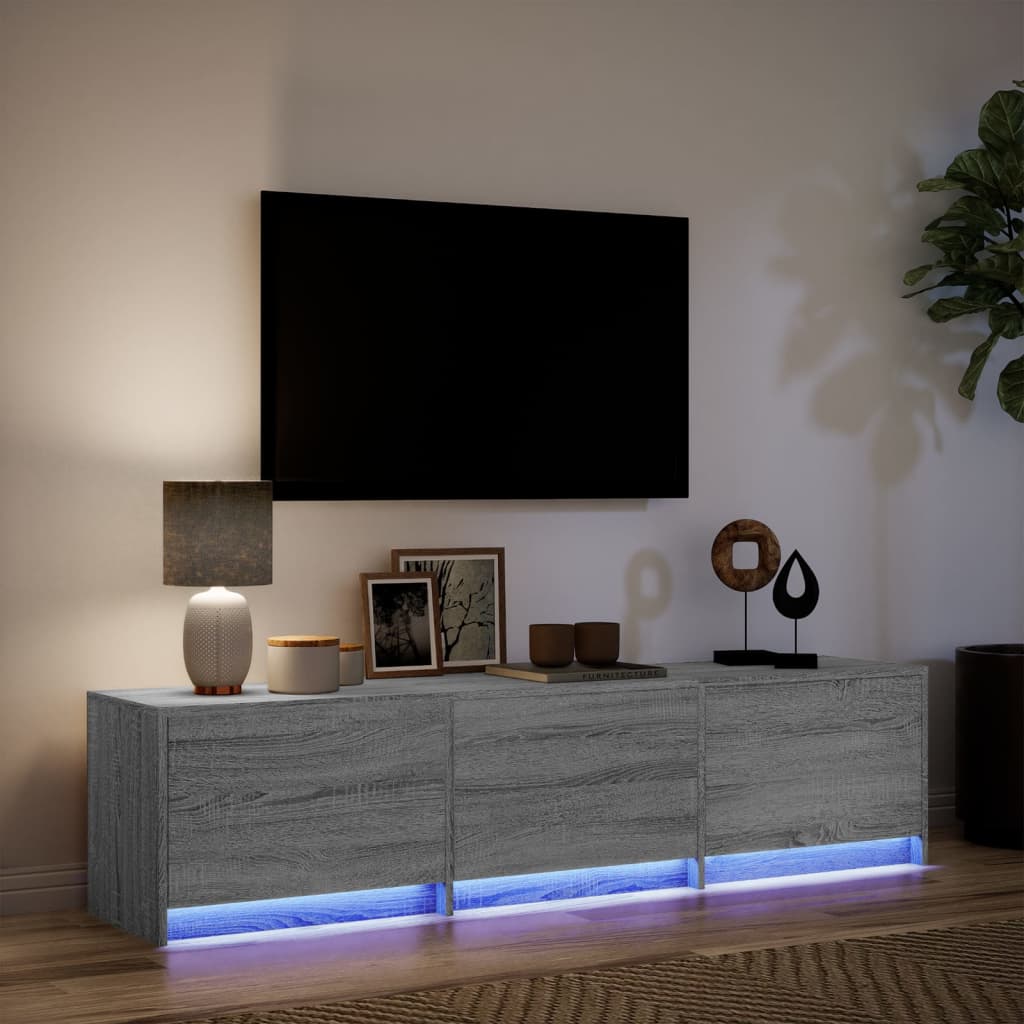 Tv-meubel met LED 165x34x40 cm bewerkt hout grijs sonoma eiken