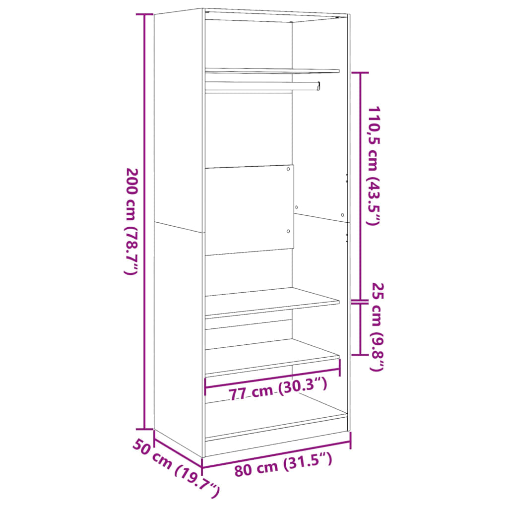 Kledingkast 80x50x200 cm bewerkt hout wit