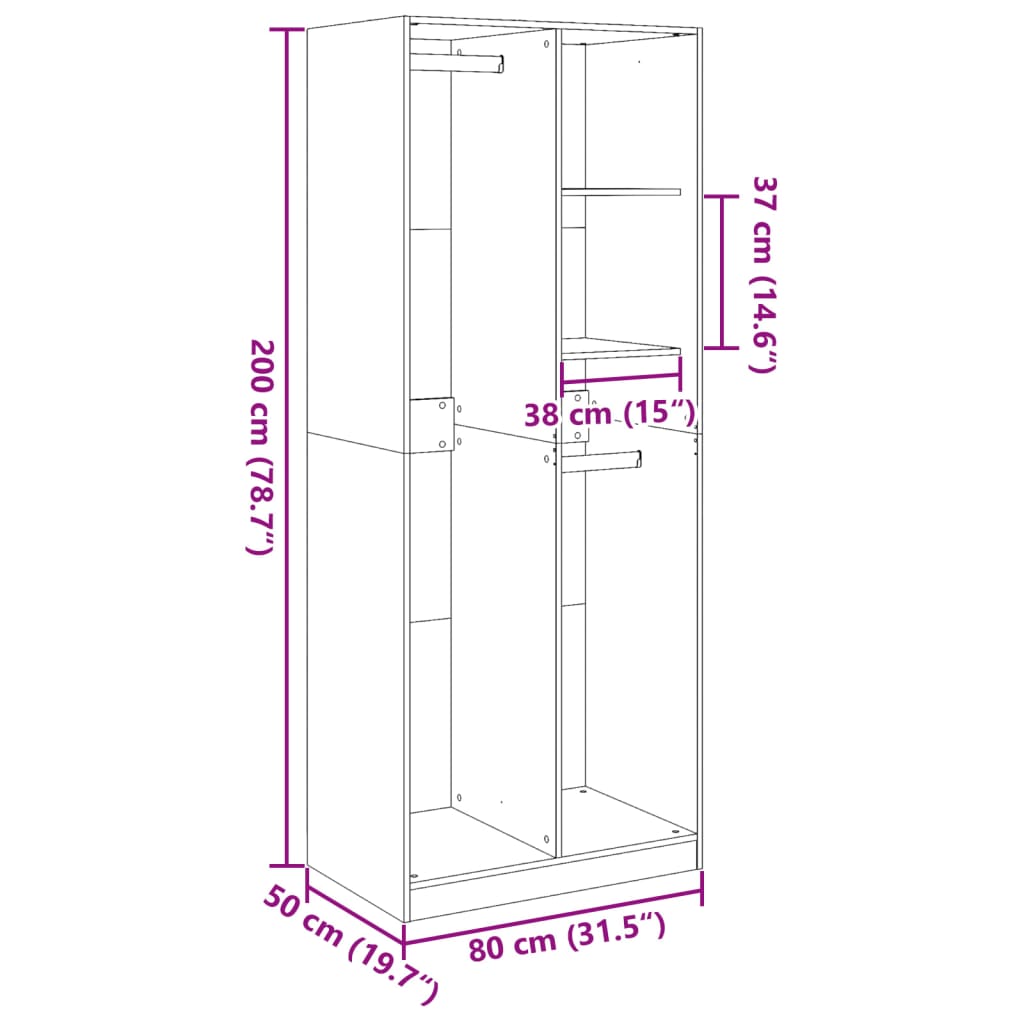 Kledingkast 80x50x200 cm bewerkt hout wit