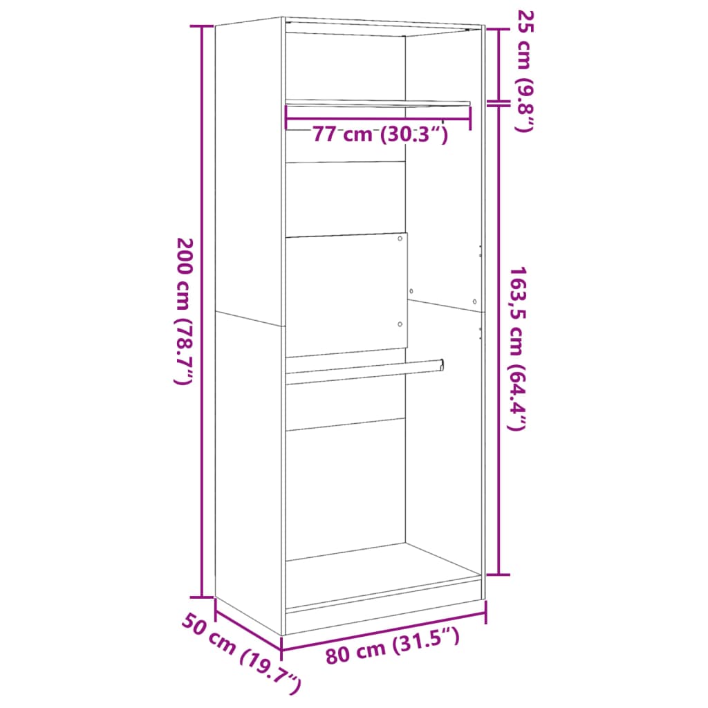 Kledingkast 80x50x200 cm bewerkt hout gerookt eikenkleurig