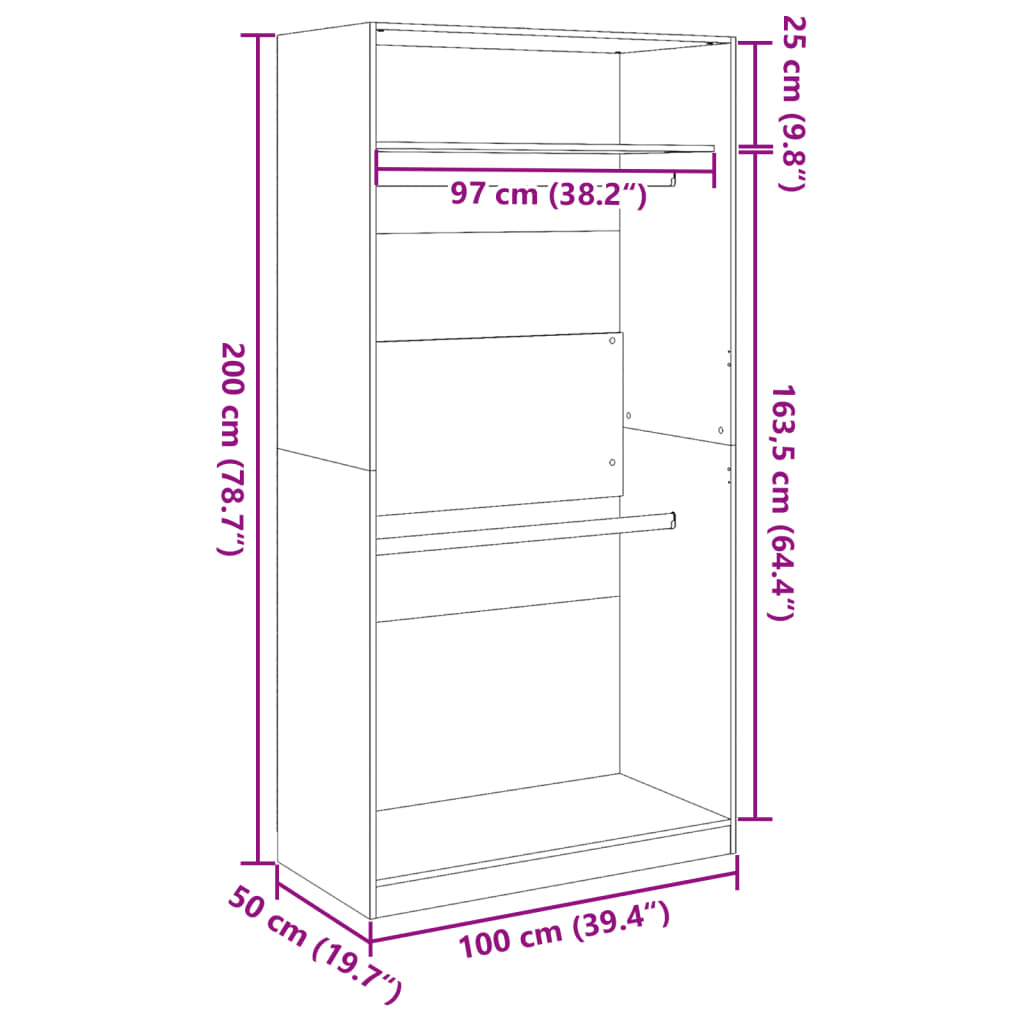 Kledingkast 100x50x200 cm bewerkt hout artisanaal eikenkleurig