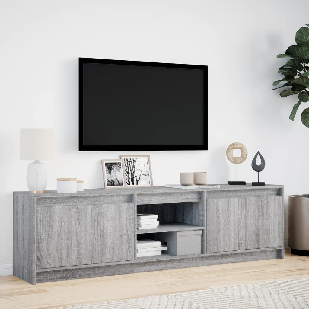 Tv-meubel met LED 180x34x50 cm bewerkt hout grijs sonoma eiken