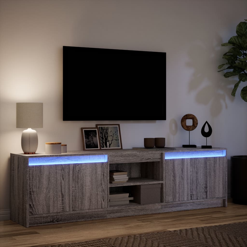 Tv-meubel met LED 180x34x50 cm bewerkt hout grijs sonoma eiken