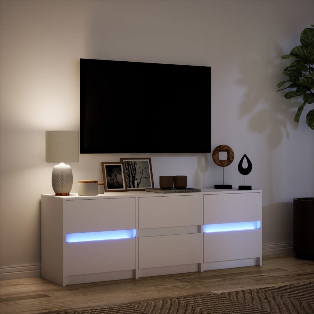 Tv-meubel met LED 140x34x50 cm bewerkt hout wit