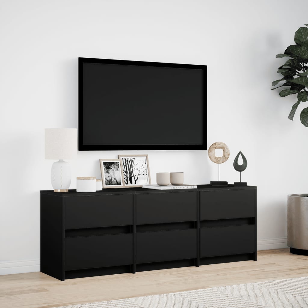 Tv-meubel met LED 140x34x50 cm bewerkt hout zwart