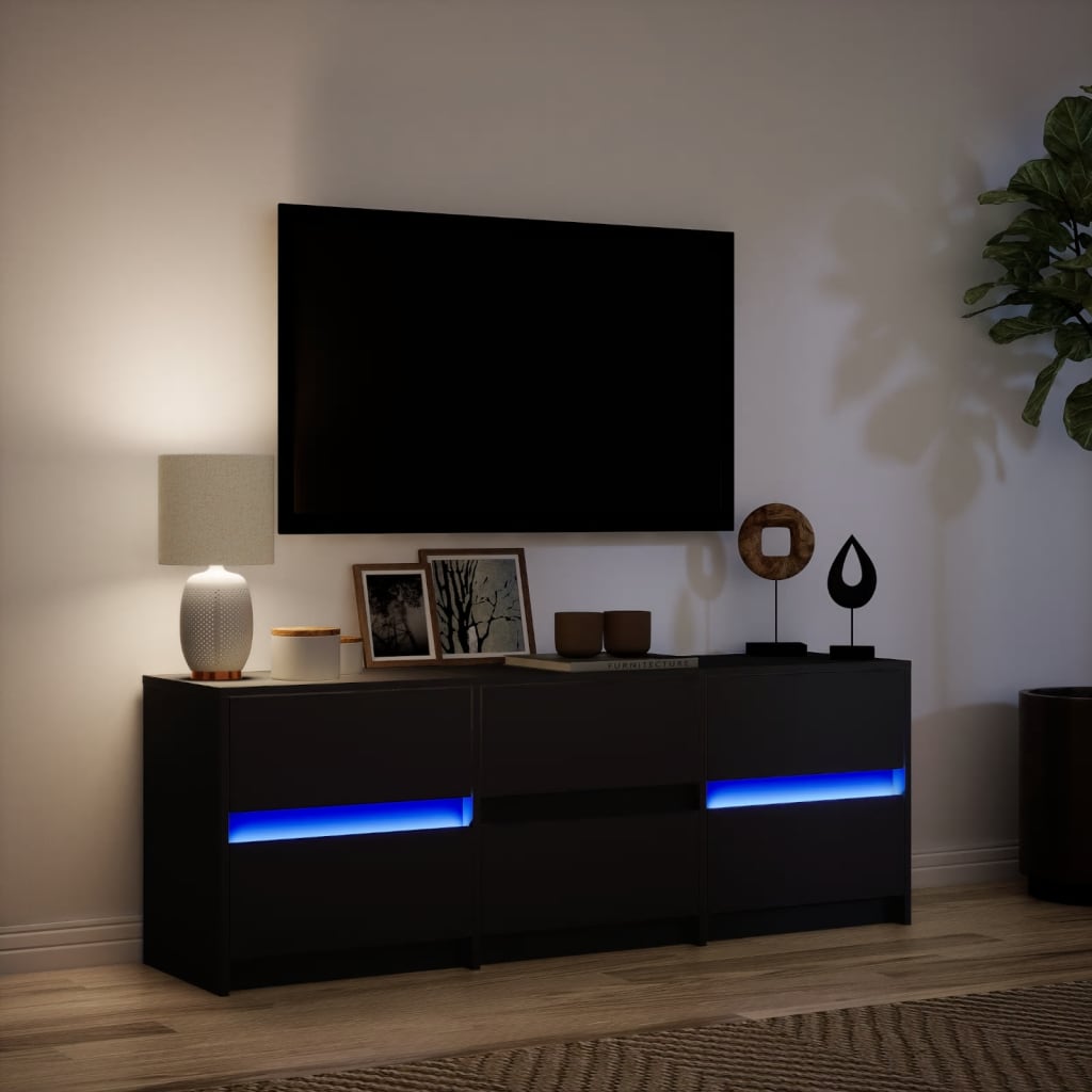 Tv-meubel met LED 140x34x50 cm bewerkt hout zwart