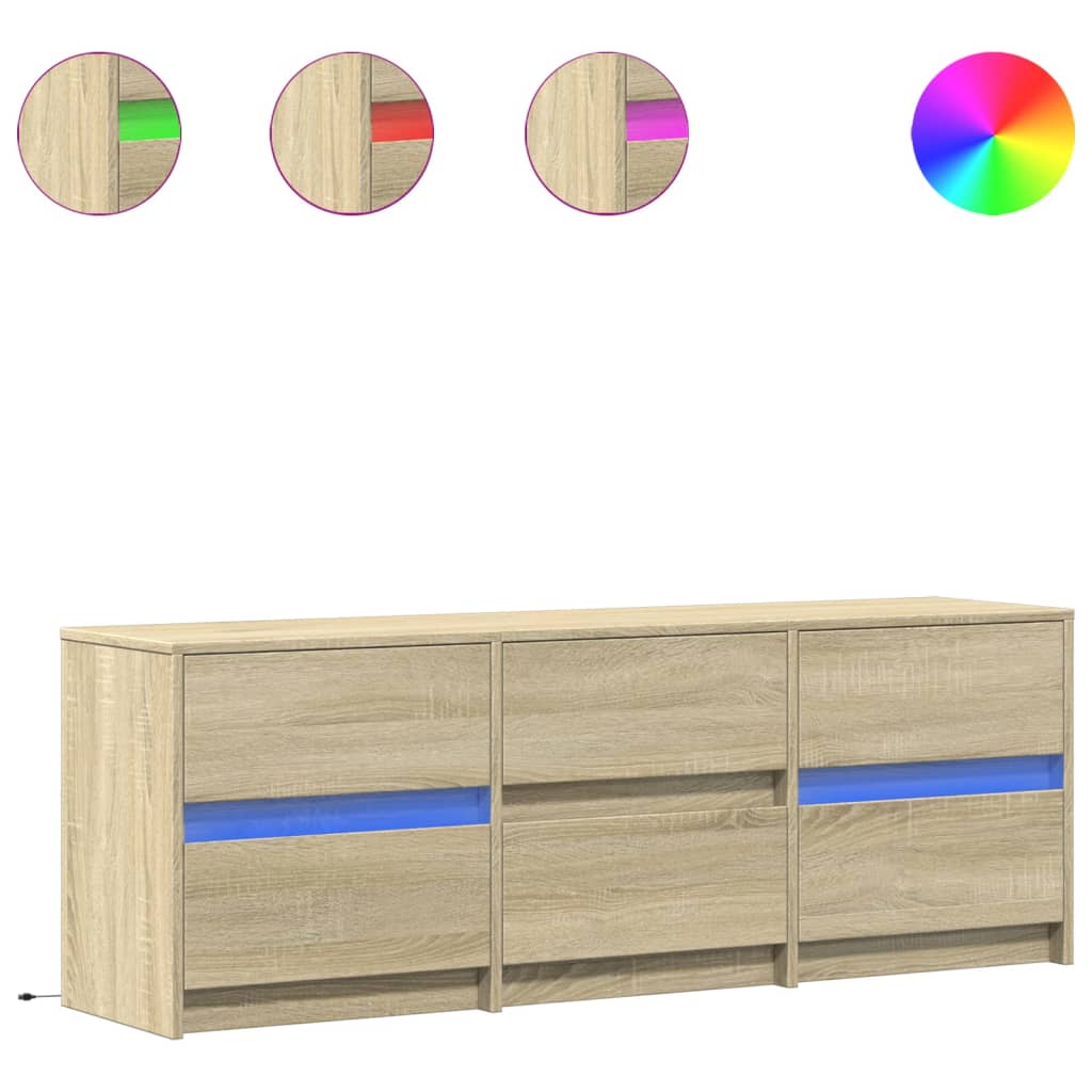 Tv-meubel met LED 140x34x50 cm bewerkt hout sonoma eikenkleurig