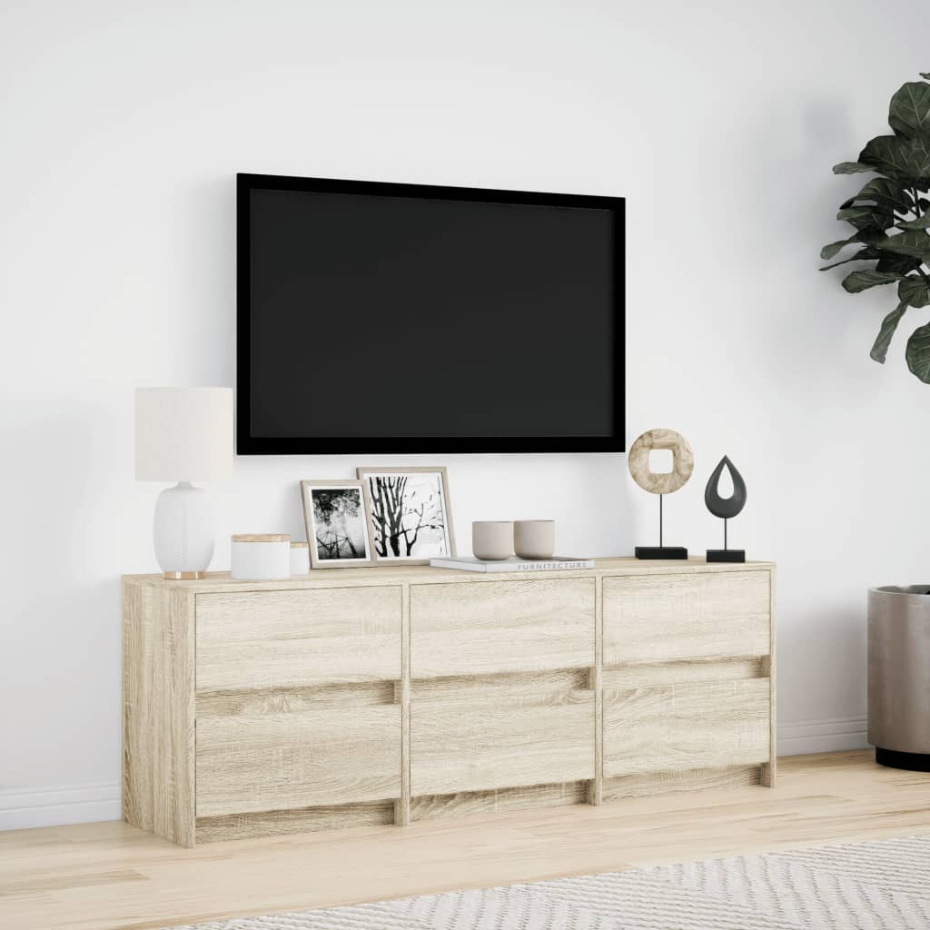 Tv-meubel met LED 140x34x50 cm bewerkt hout sonoma eikenkleurig