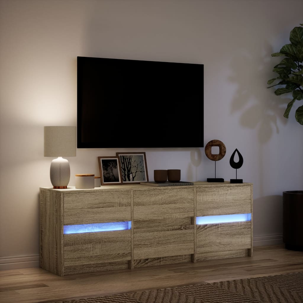 Tv-meubel met LED 140x34x50 cm bewerkt hout sonoma eikenkleurig