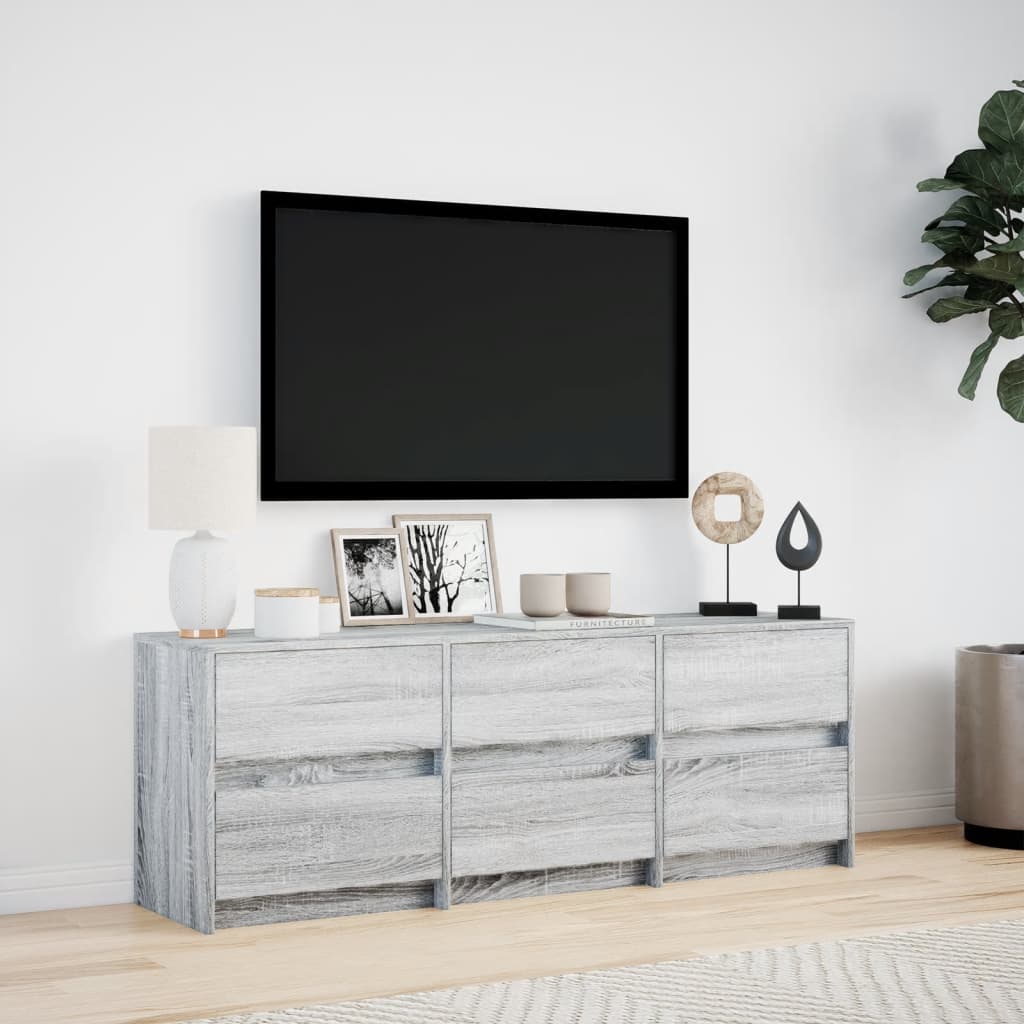 Tv-meubel met LED 140x34x50 cm bewerkt hout grijs sonoma eiken