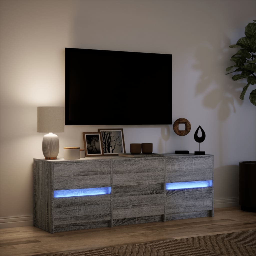 Tv-meubel met LED 140x34x50 cm bewerkt hout grijs sonoma eiken