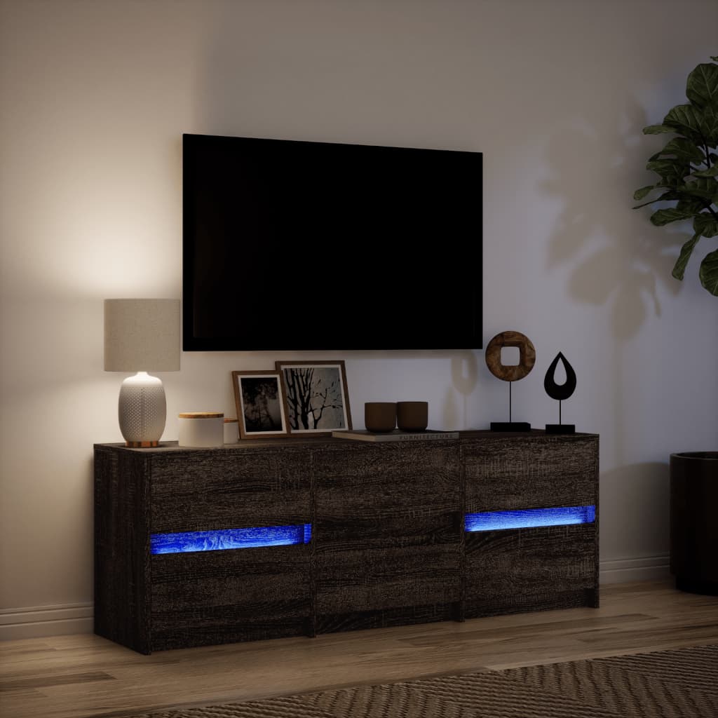 Tv-meubel met LED 140x34x50 cm bewerkt hout bruin eikenkleurig