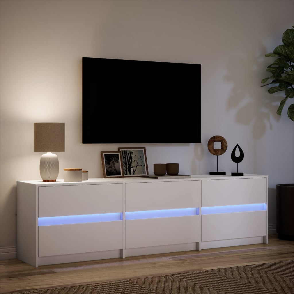 Tv-meubel met LED 180x34x50 cm bewerkt hout wit