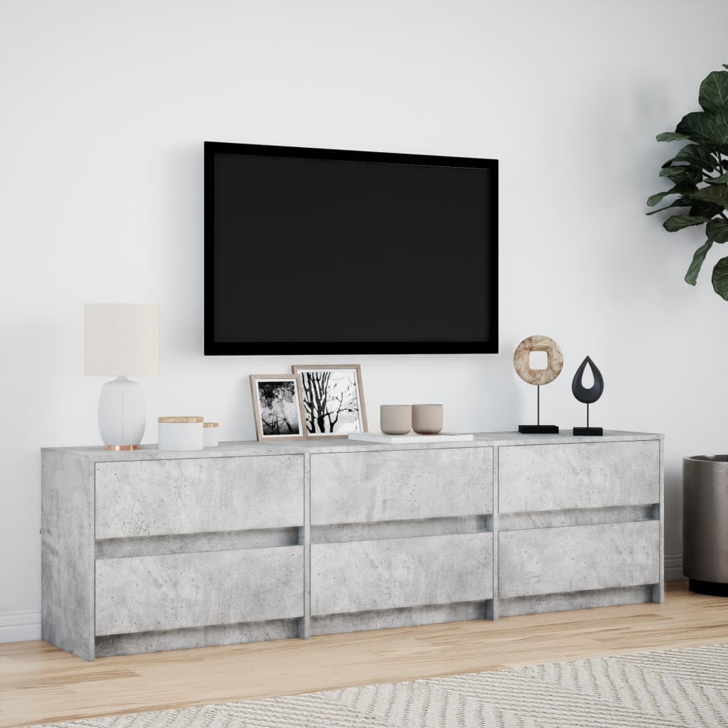 Tv-meubel met LED 180x34x50 cm bewerkt hout betongrijs