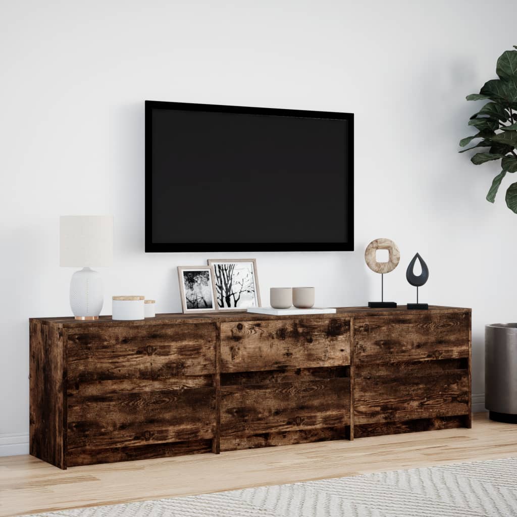 Tv-meubel met LED 180x34x50 cm bewerkt hout gerookt eikenkleur