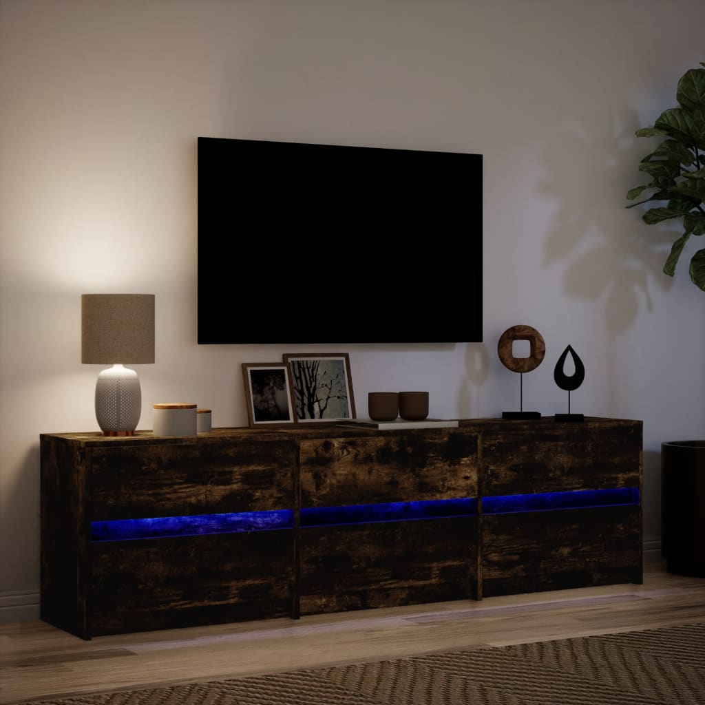 Tv-meubel met LED 180x34x50 cm bewerkt hout gerookt eikenkleur