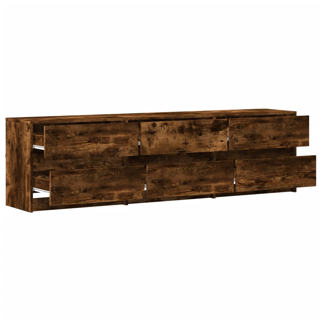 Tv-meubel met LED 180x34x50 cm bewerkt hout gerookt eikenkleur