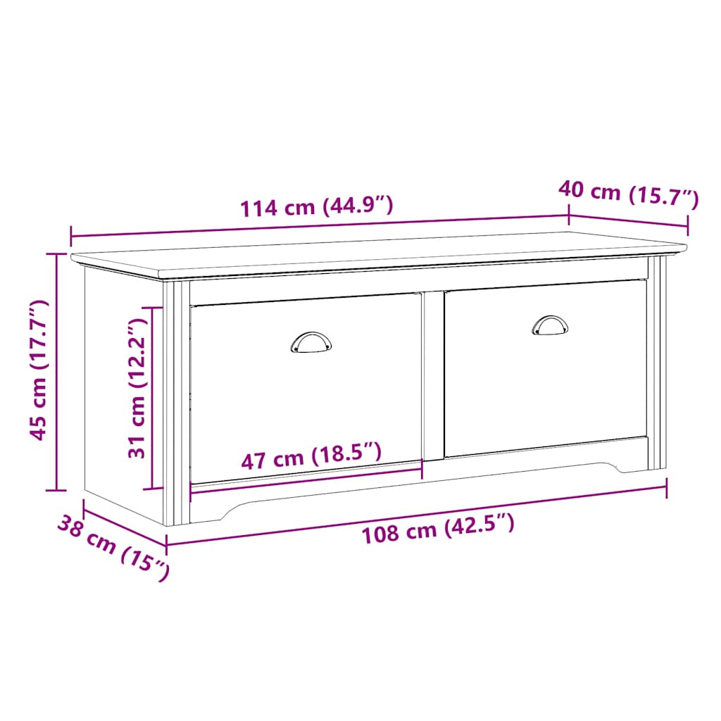 Gangbank BODO 114x40x45 cm wit en bruin