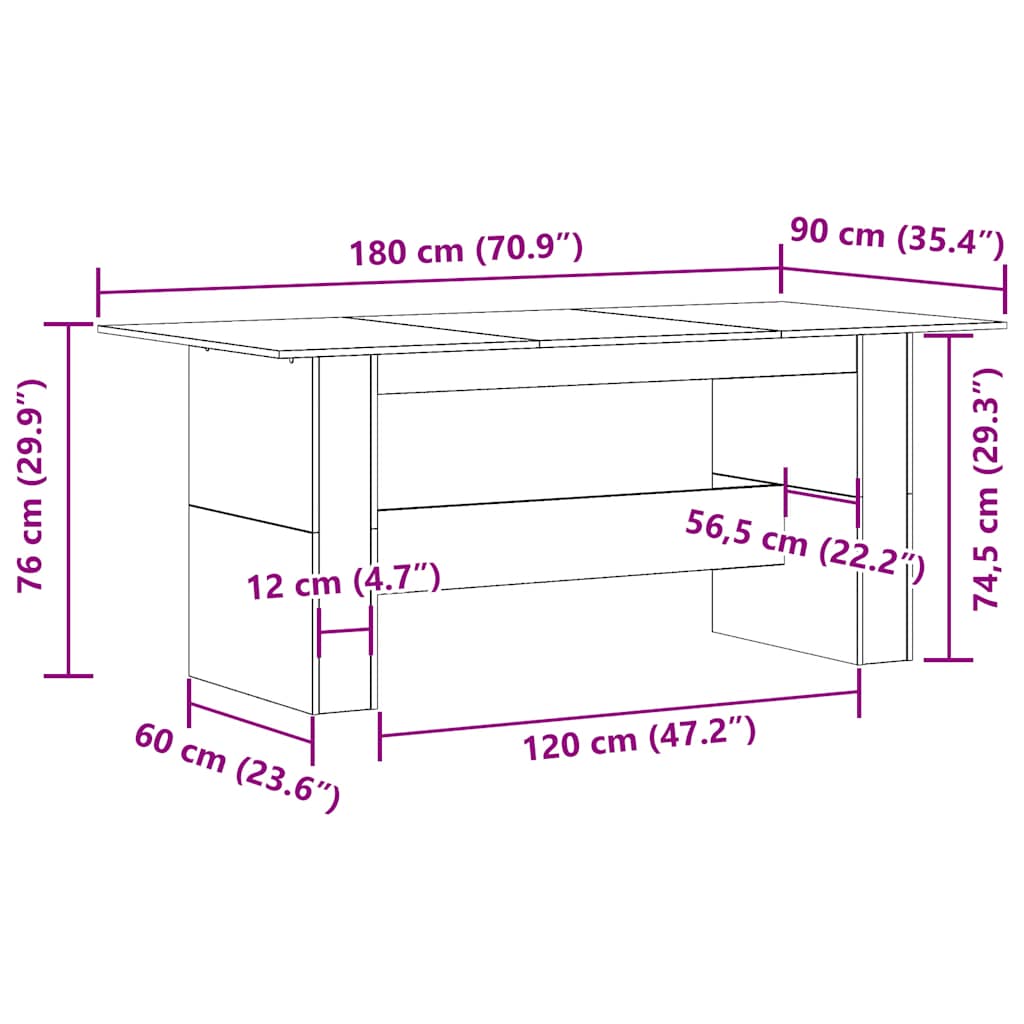 Eettafel 180x90x76 cm bewerkt hout artisanaal eikenkleur