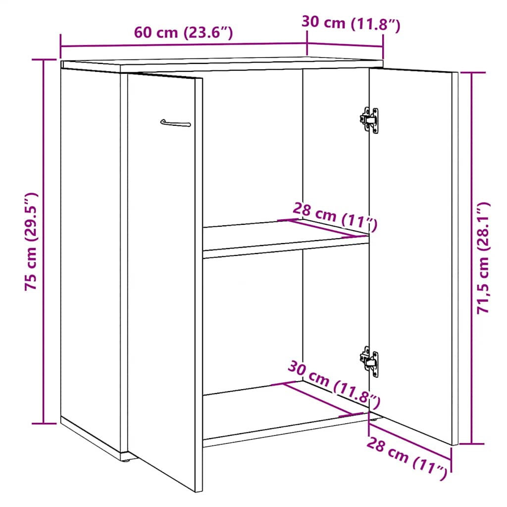 Dressoir 60x30x75 cm bewerkt hout artisanaal eikenkleur