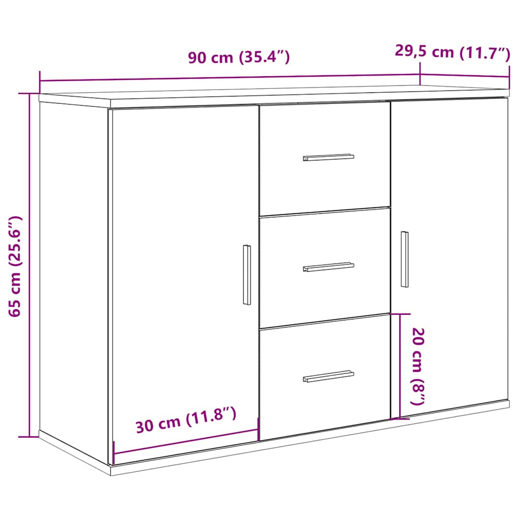 Dressoir 90x29,5x65 cm bewerkt hout oud houtkleurig