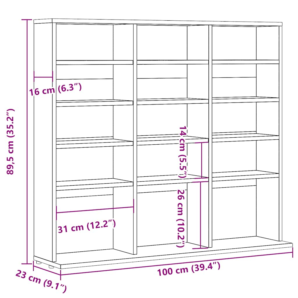 Cd-kast 100x23x89,5 cm bewerkt hout oud houtkleurig