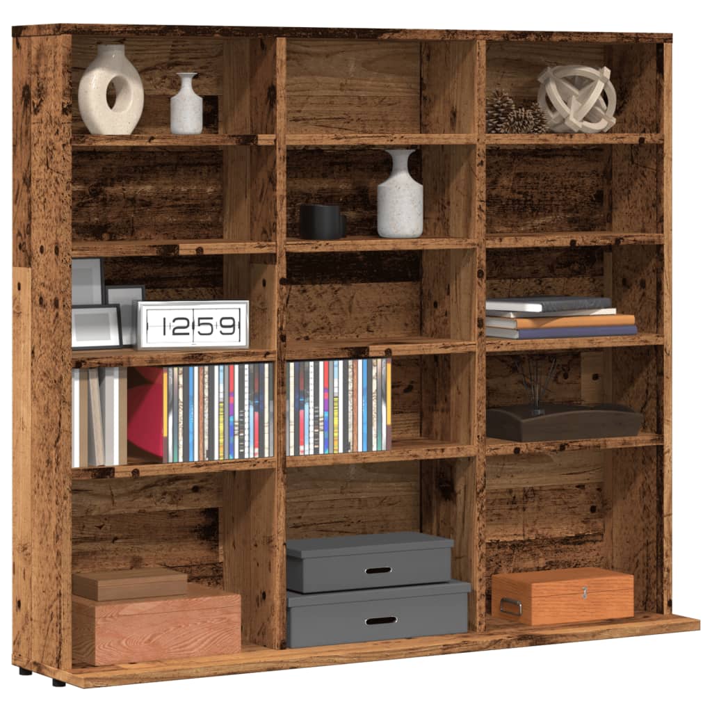 Cd-kast 100x23x89,5 cm bewerkt hout oud houtkleurig