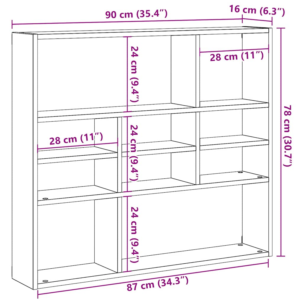 Wandschap 90x16x78 cm bewerkt hout oud houtkleurig