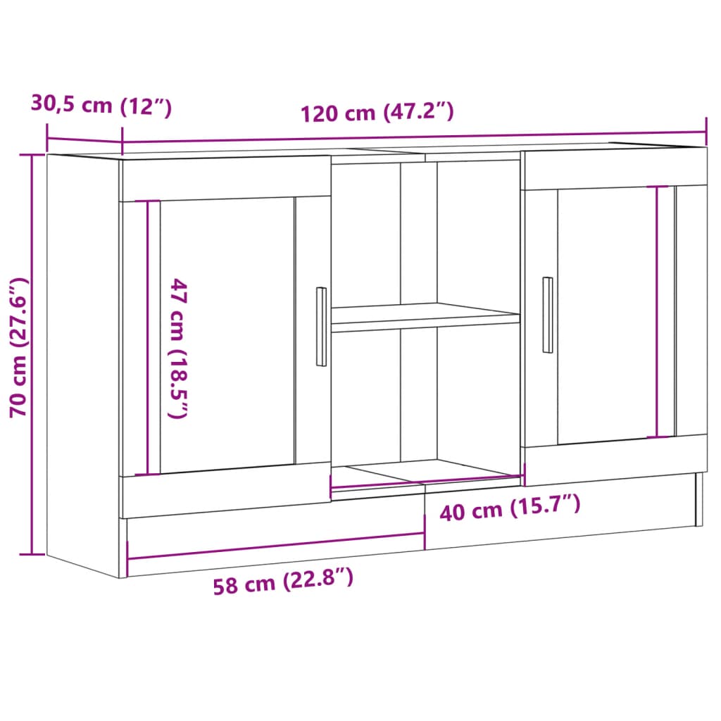 Dressoir 120x30,5x70 cm bewerkt hout oud houtkleurig