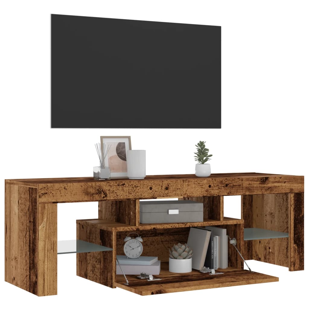 Tv-meubel met LED 120x36,5x40 cm bewerkt hout oud hout