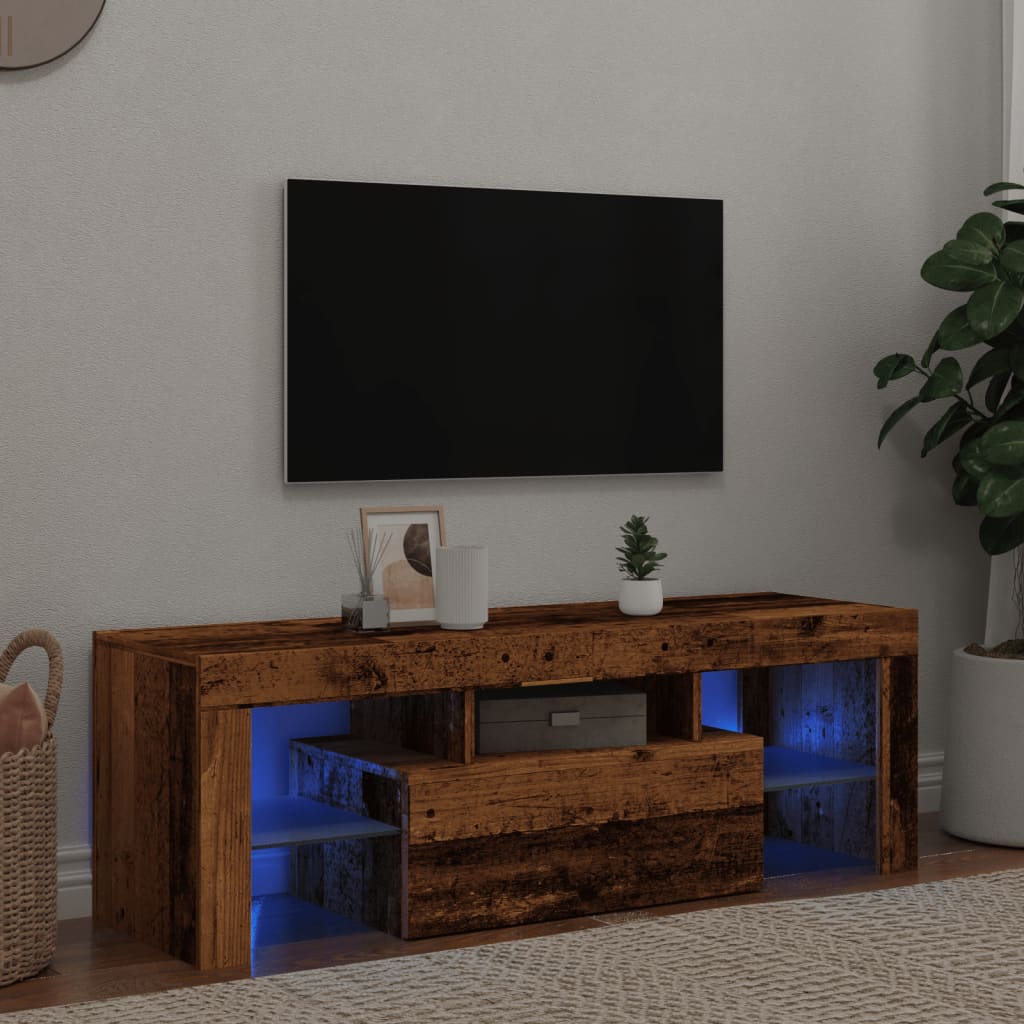 Tv-meubel met LED 120x36,5x40 cm bewerkt hout oud hout