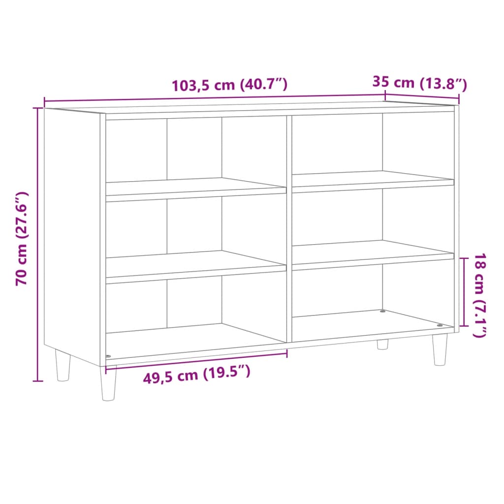 Dressoir 103,5x35x70 cm bewerkt hout oud houtkleurig