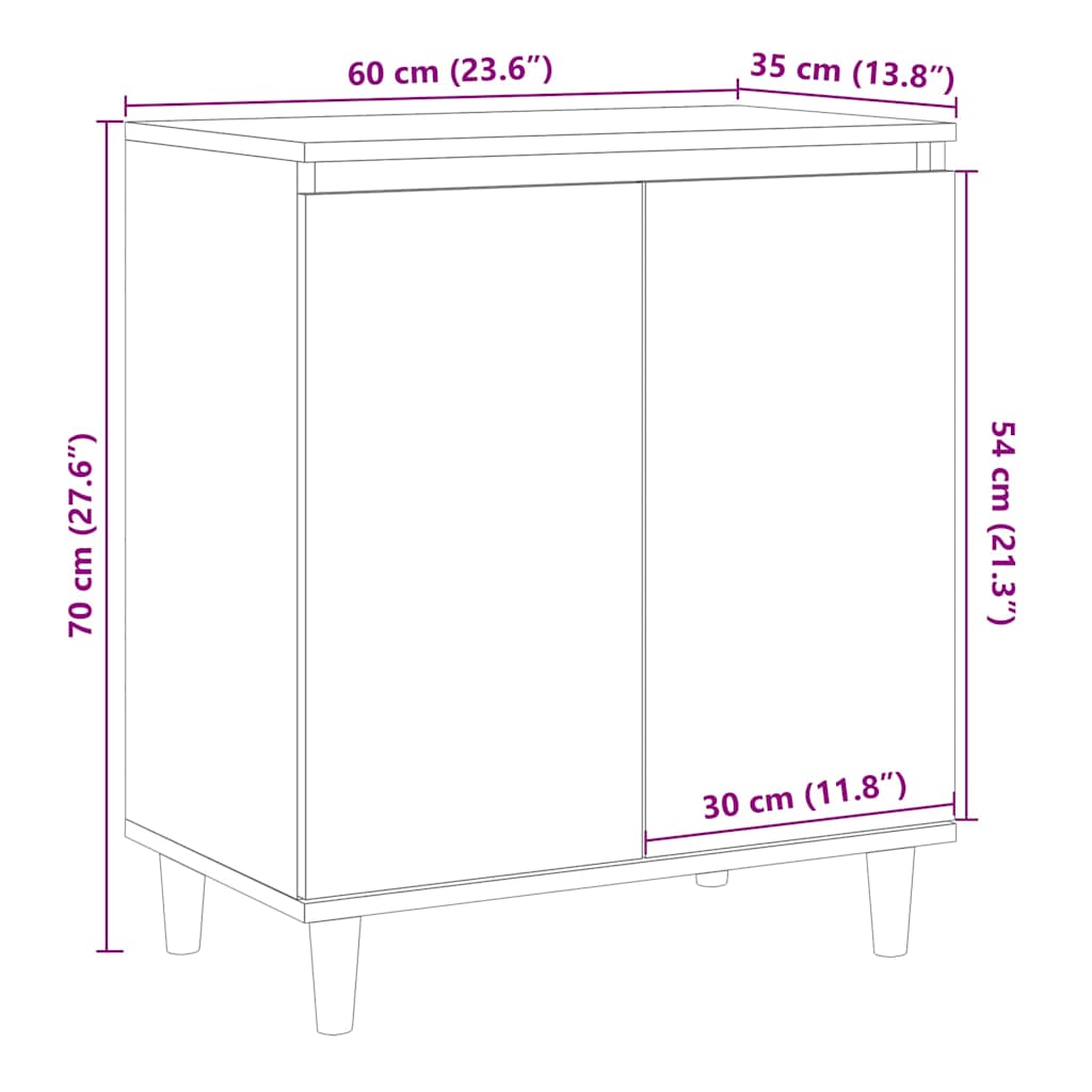 Dressoir 60x35x70 cm bewerkt hout oud houtkleurig