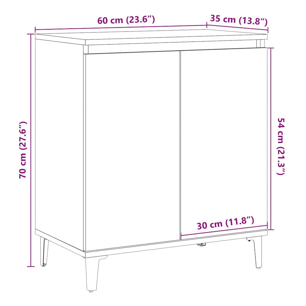 Dressoir 60x35x70 cm bewerkt hout artisanaal eikenkleur