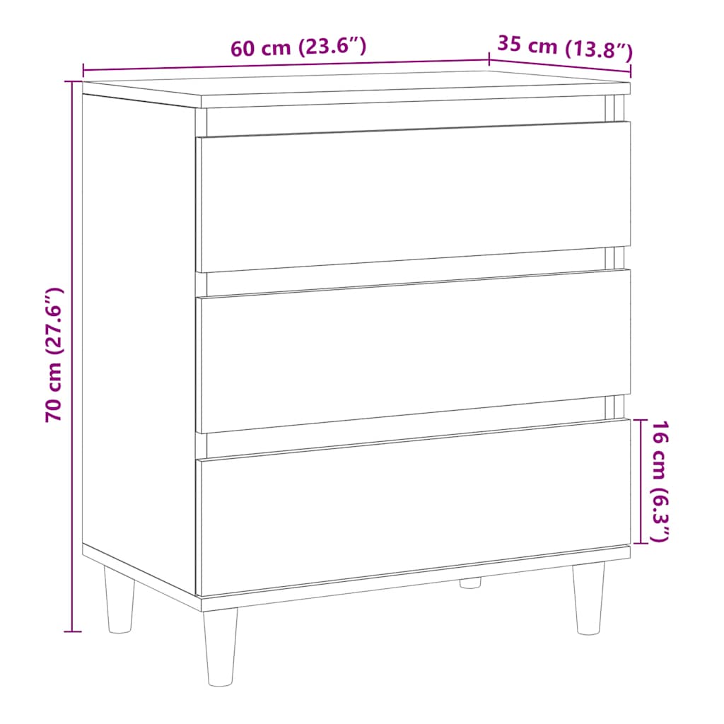 Dressoir 60x35x70 cm bewerkt hout oud houtkleurig