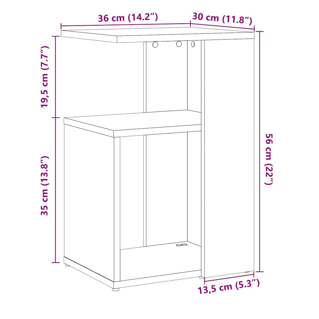 Bijzettafel 36x30x56 cm bewerkt hout oud houtkleurig