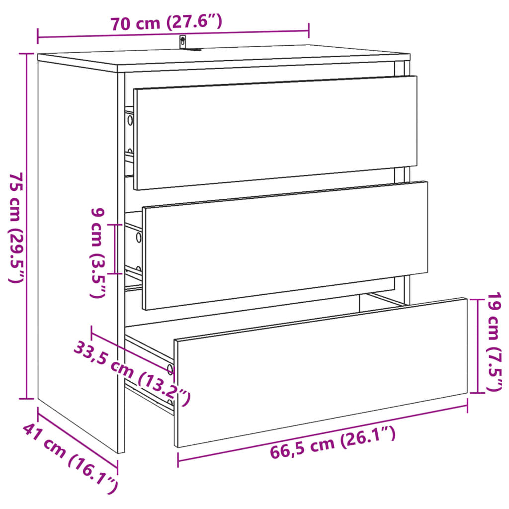 Dressoir 70x41x75 cm bewerkt hout oud houtkleurig