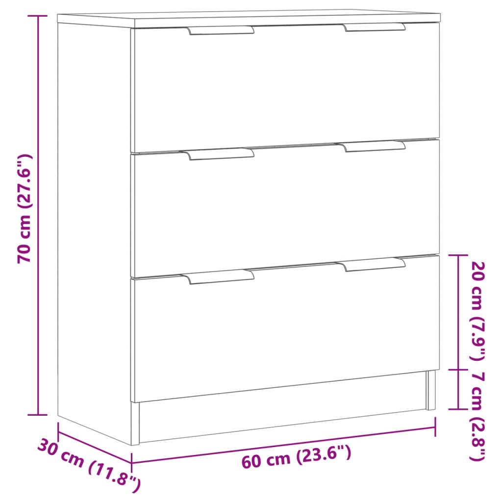 Dressoir 60x30x70 cm bewerkt hout oud houtkleurig