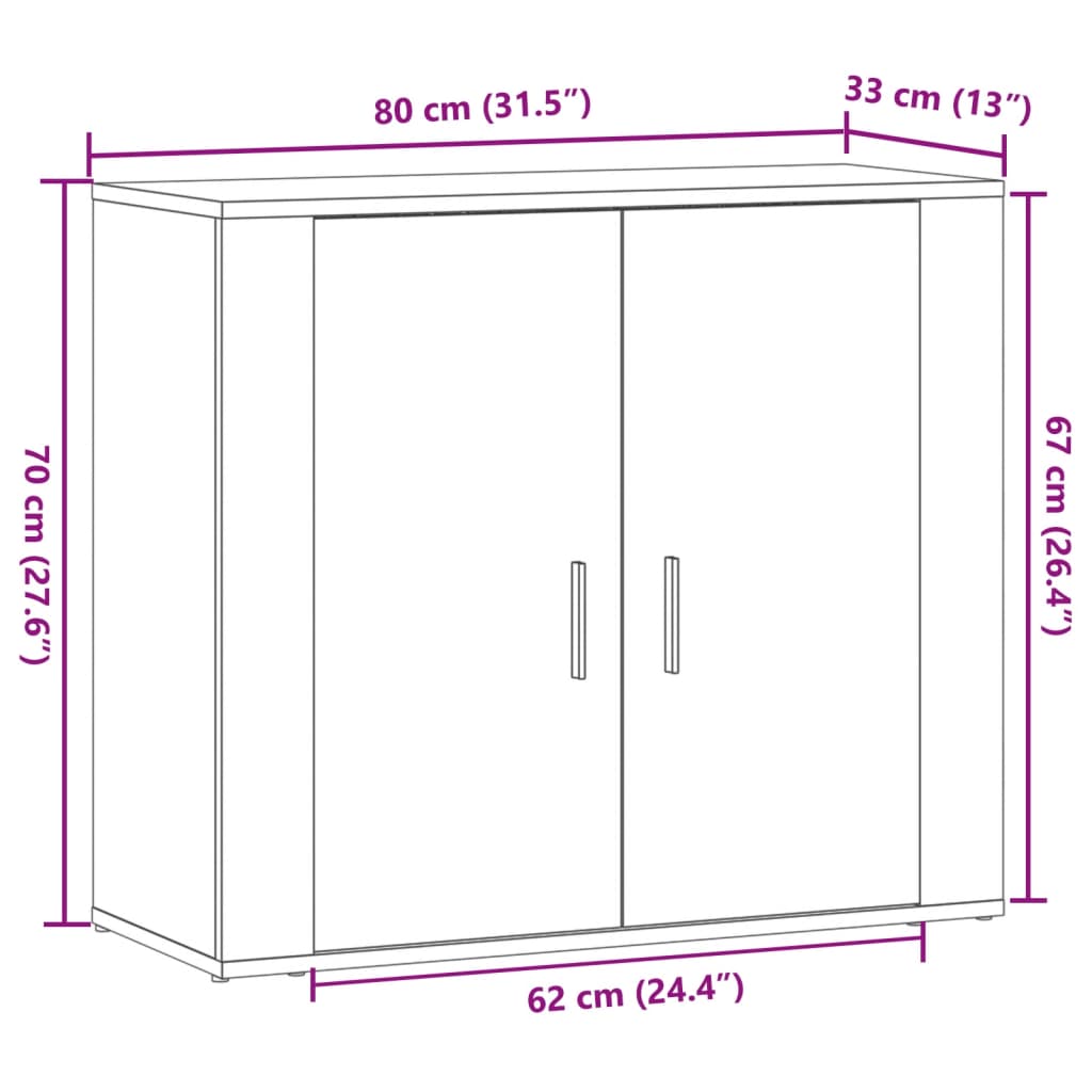 Dressoir 80x33x70 cm bewerkt hout oud houtkleurig