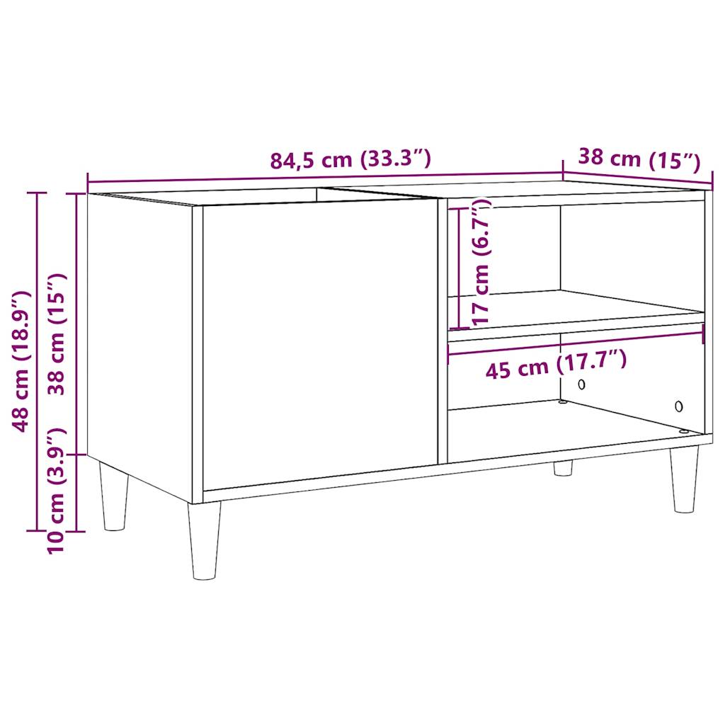 Platenkast 84,5x38x48 cm bewerkt hout oud houtkleurig