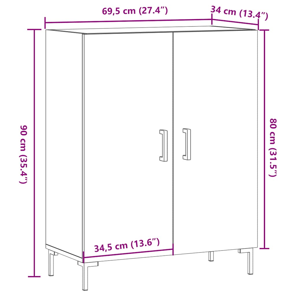 Dressoir 69,5x34x90 cm bewerkt hout oud houtkleurig