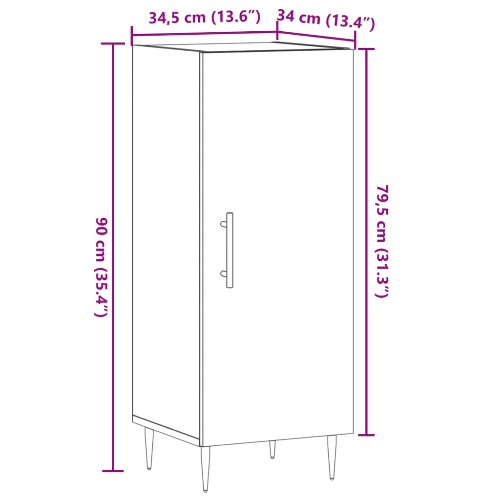 Dressoir 34,5x34x90 cm bewerkt hout oud houtkleurig