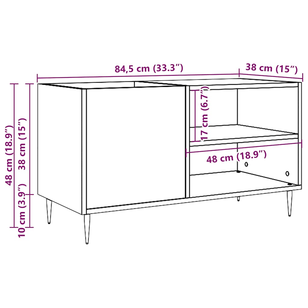 Platenkast 84,5x38x48 cm bewerkt hout oud houtkleurig