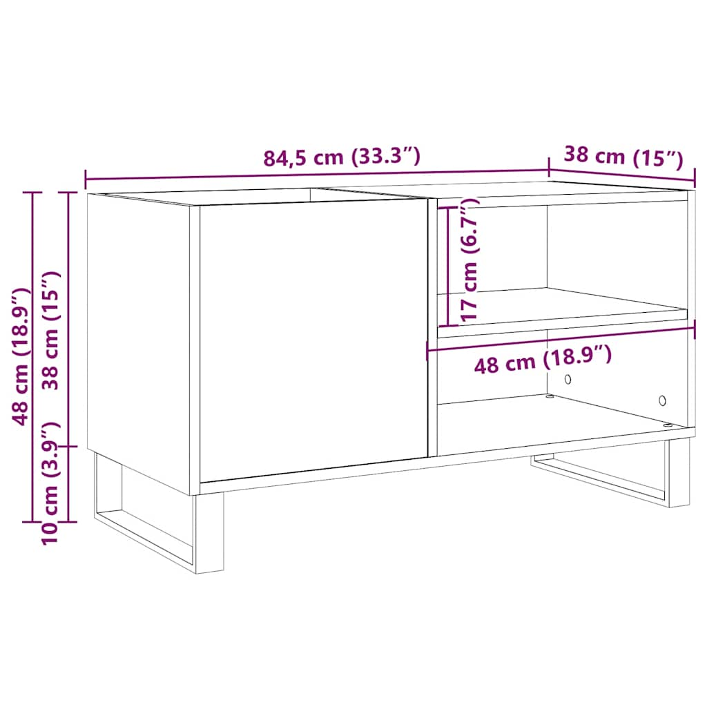 Platenkast 84,5x38x48 cm bewerkt hout oud houtkleurig