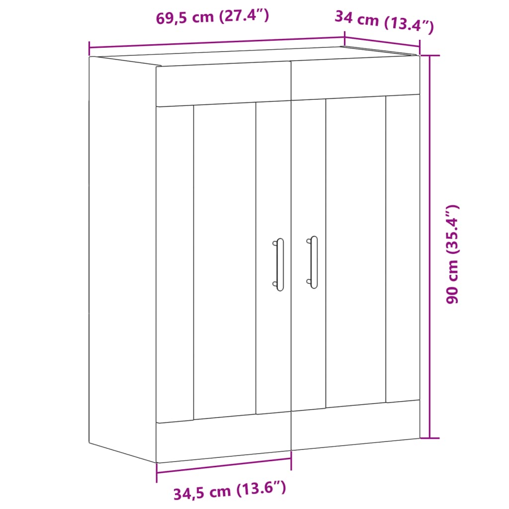 Dressoir 69,5x34x90 cm bewerkt hout oud houtkleurig