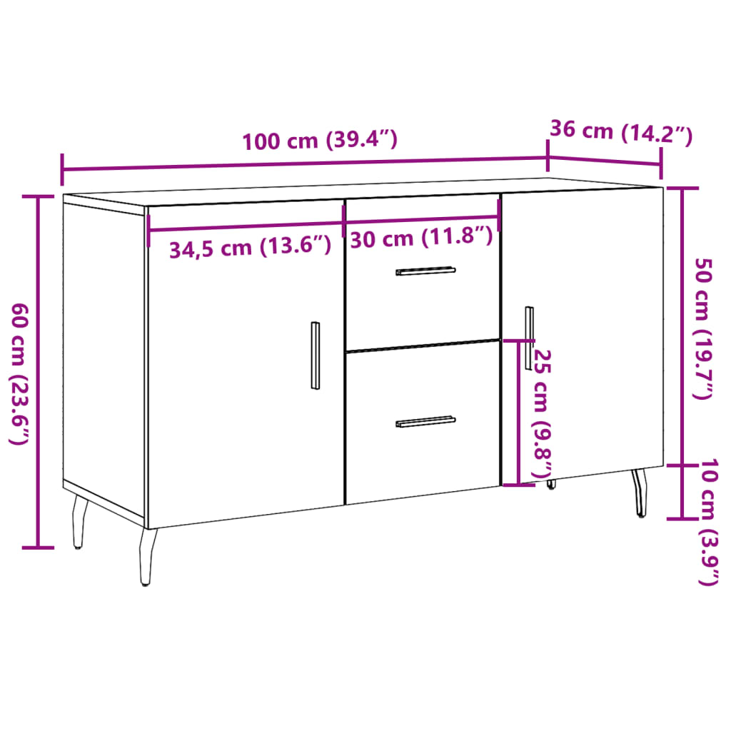 Dressoir 100x36x60 cm bewerkt hout oud houtkleurig