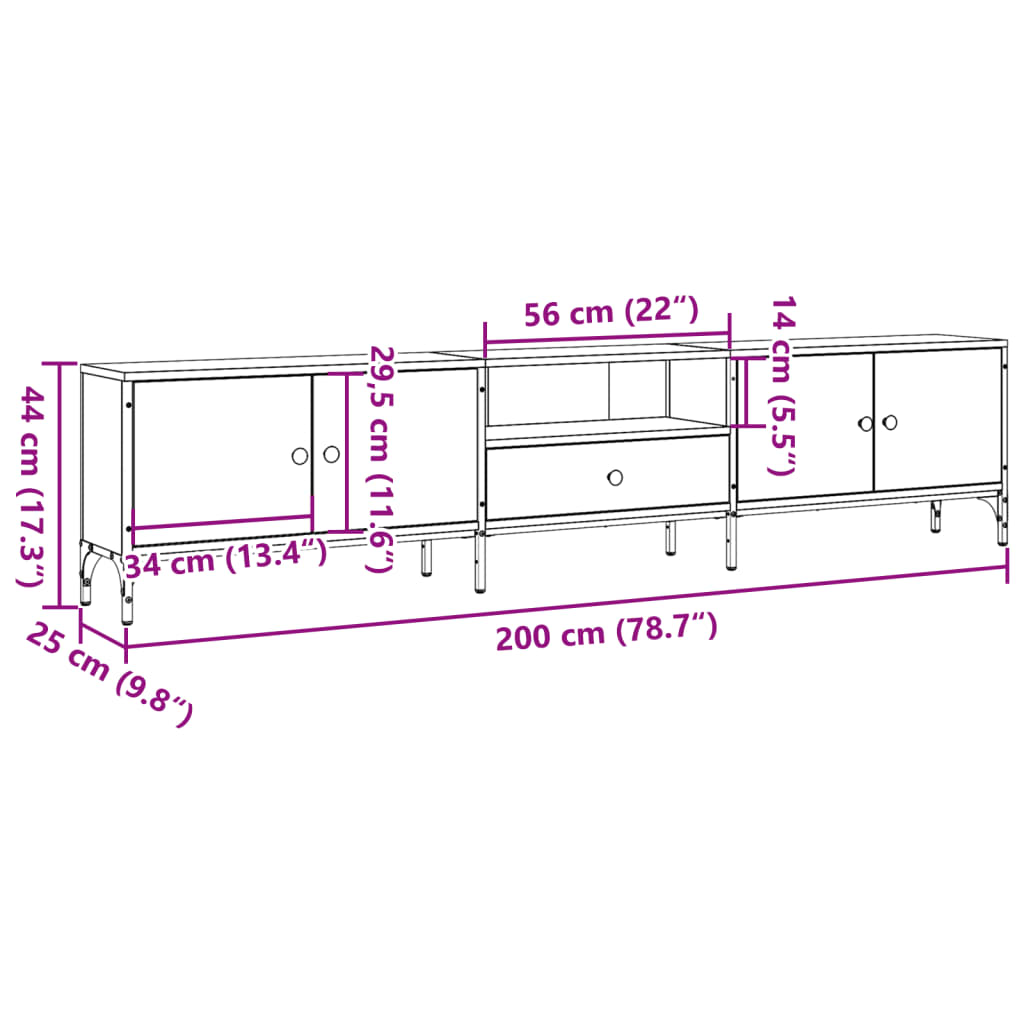 Tv-meubel met lade 200x25x44 cm bewerkt hout oud houtkleurig