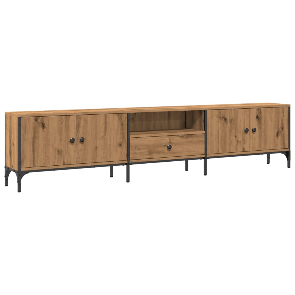 Tv-meubel met lade 200x25x44 cm bewerkt hout artisanaal eiken